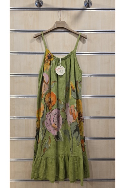 Park Moda Rochie scurtă italiană cu bretele din șnur, țesătură muselină, 100%...