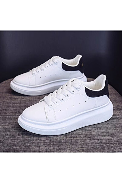 dorbe Women's White and Black Sports Lace-Up Sneakers