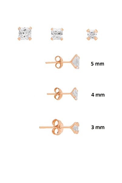 Söğütlü Silver 925 Ayar Gümüş Rose 3'lü Tekli Kombin Set Kare Princess Kesim ...