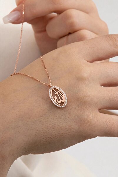 Söğütlü Silver 925 Ayar Gümüş Kolye Rose Kaplama Oval Çerçeve Zirkon Taşlı Iş...
