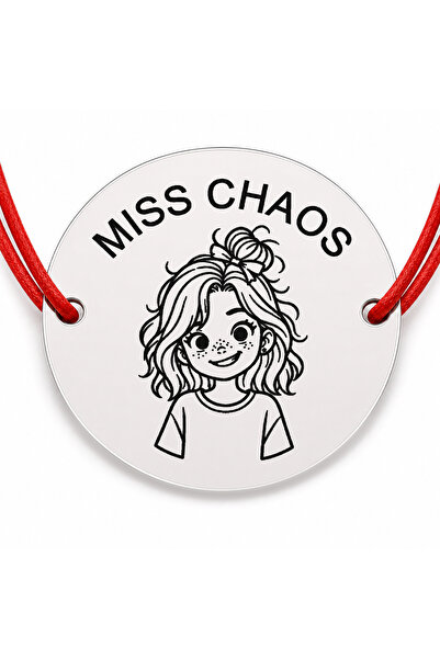 Simoshop Bratara argint 925 cu banut gravat MISS CHAOS, snur rosu reglabil, 2...