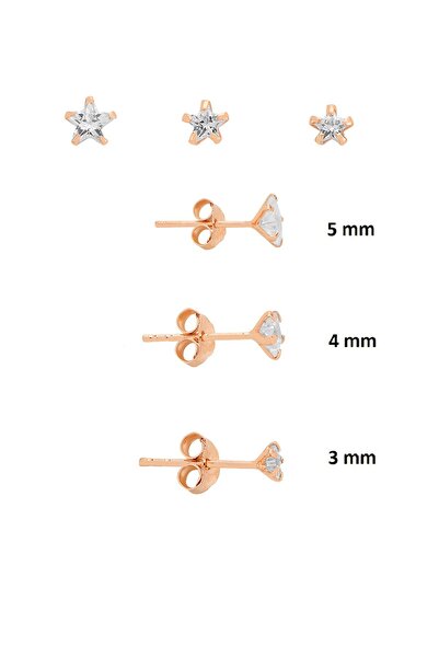 Söğütlü Silver 925 Ayar Gümüş Rose Kaplama 3'lü Tekli Kombin Set Yıldız Kesim...