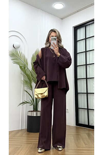 R-Style Tencel Gabardin Gömlek Bluz Pantolon 3'lü Takım