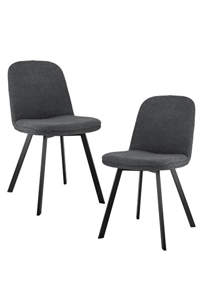 GENERAL Set 2 Scaune Dining Moderne, 40x44x84 cm,Tapițerie Bouclé Gri Închis,...