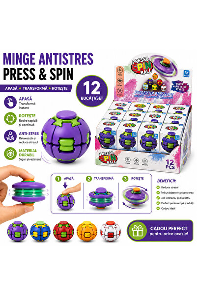 SHOP LIKE A PRO Minge Antistres 3D Press & Spin, Jucărie Transformabilă cu Ro...