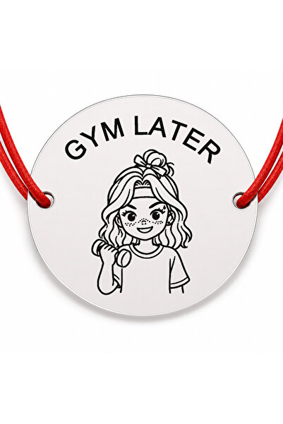 Simoshop Bratara argint 925 cu banut gravat GYM LATER, snur rosu reglabil, 22 mm