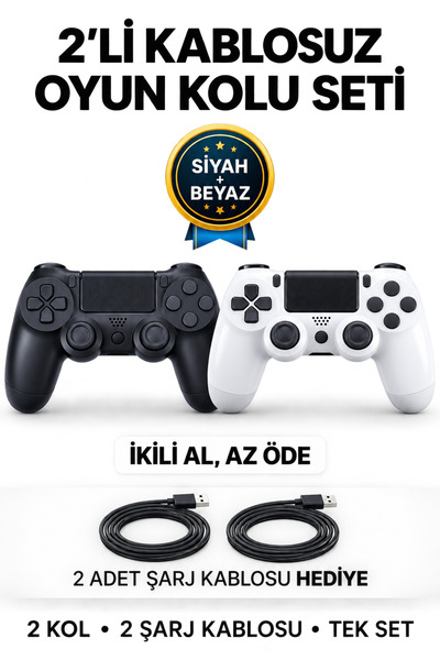 Maybax 2'li Kablosuz Oyun Kolu Seti Bluetooth Titreşimli Şarjlı PC Laptop Tab...