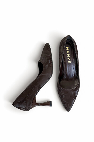 HANZE Women's Stiletto Wrinkled Brown Shiny Pointed Toe Medium Heel F702