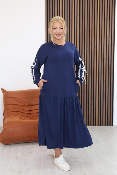 Siyezen Plus Size Modal Fabric Dress with Bow Detail on the Sleeves