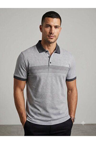 venüsdijital Polo Collar Striped Non-Fade Cotton Stylish and Ideal Men's T-Shirt
