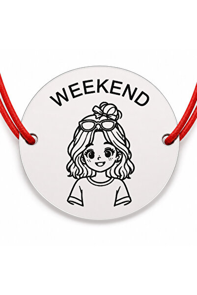 Simoshop Bratara argint 925 cu banut gravat WEEKEND, snur rosu reglabil, 22 mm