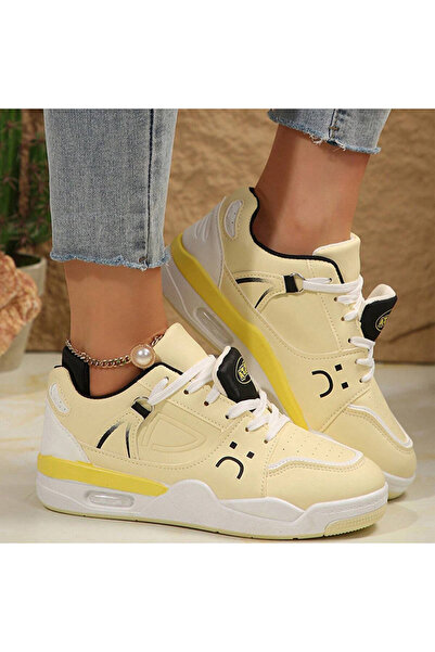 dorbe Women's Yellow and White Low-Top Sneakers