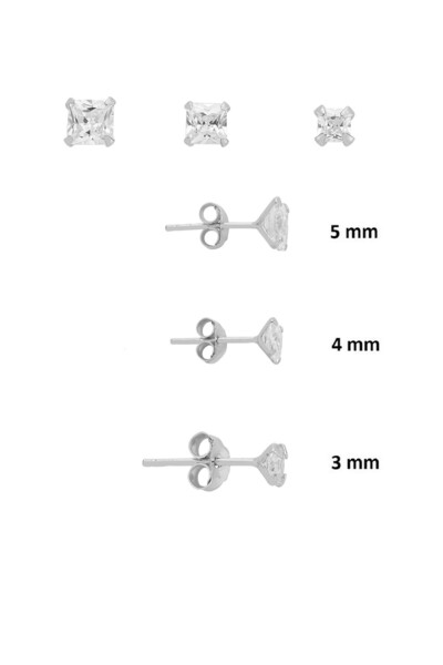 Söğütlü Silver 925 Ayar Gümüş 3'lü Tekli Kombin Set Kare Princess Kesim Taşlı...