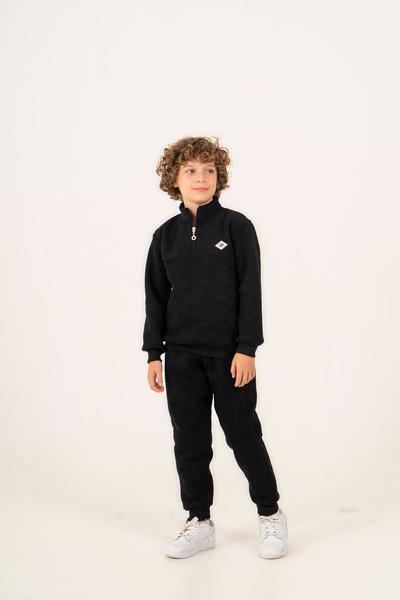 Rotito Boy's Tie-Dye Patterned Half-Zipper 3 Thread Sweatshirt Tracksuit Set