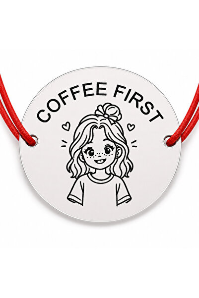 Simoshop Bratara argint 925 cu banut gravat COFFEE FIRST, snur rosu reglabil,...