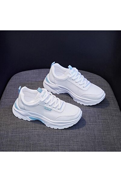 dorbe Women's Blue Canvas Chunky Lace-Up Sneakers