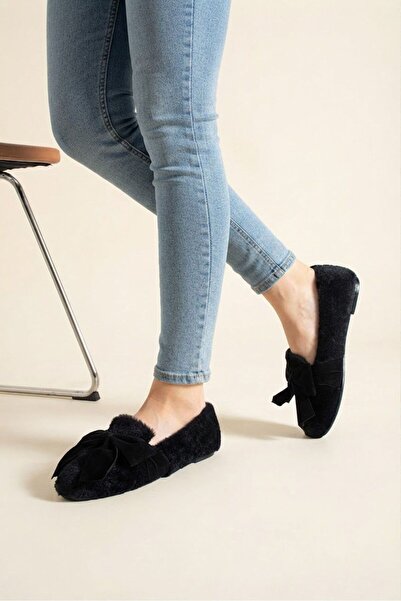FEMME FATALE Women's Winter Ballet Flats with Bow Ribbon Detail, Indoor-Outdoor