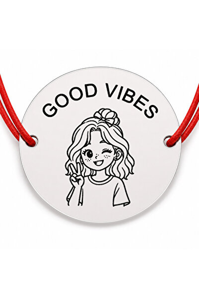 Simoshop Bratara argint 925 cu banut gravat GOOD VIBES, snur rosu reglabil, 2...