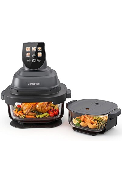 DOMESTICA Aerion Air Fryer Oven | Pure Glass Air Fryer with 4L + 1.5L Dual Bo...