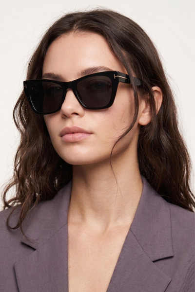 Elika Silver Black Cornered Bone Frame Sunglasses