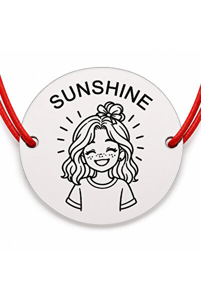 Simoshop Bratara argint 925 cu banut gravat SUNSHINE, snur rosu reglabil, 22 mm