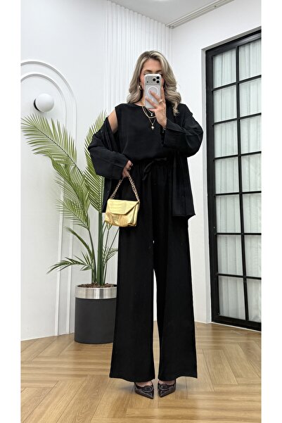 R-Style Tencel Gabardin Gömlek Bluz Pantolon 3'lü Takım