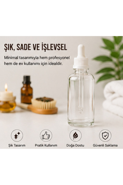Kozpak 2 Adet 100 ml Cam Damlalıklı Şişe Beyaz Kapaklı Uçucu Yağ Serum Kozmet...