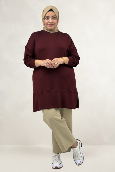 Eslina 68087 Plus Size Low Sleeve Modal Tunic - Burgundy