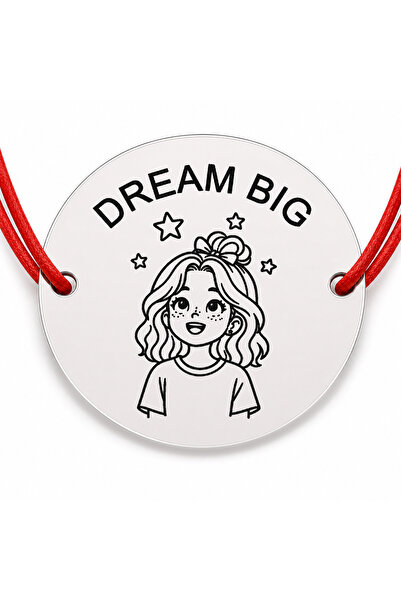 Simoshop Brățară argint 925 cu pandantiv gravat DREAM BIG, șnur roșu reglabil...
