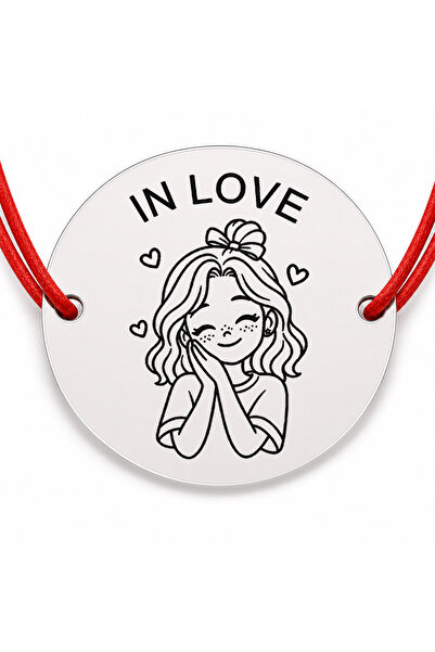 Simoshop Bratara argint 925 cu banut gravat IN LOVE, snur rosu reglabil, 22 mm