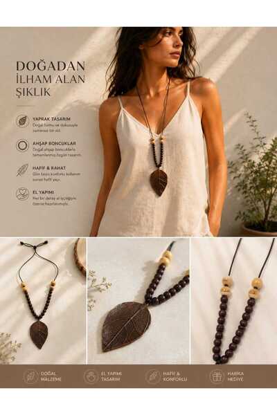 yumeyluxury Natural Wooden Beaded Leaf Figured Bohemian Necklace