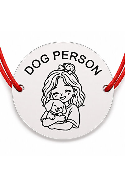 Simoshop Bratara argint 925 cu banut gravat DOG PERSON, snur rosu reglabil, 2...