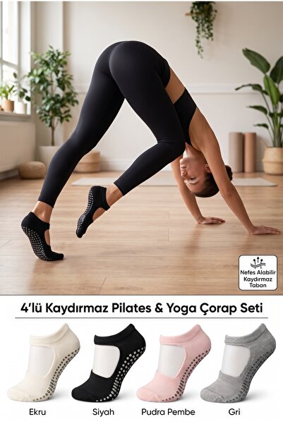 LYKOS Σετ 4 Γυναικείες Κάλτσες Yoga Pilates με Αντιολισθητική Σόλα - Ανοιχτό ...
