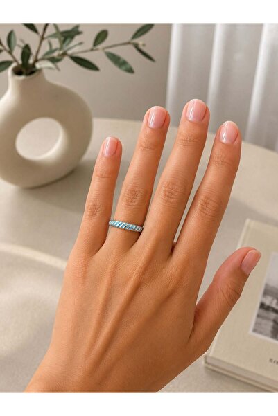 MARE BUTİK Turquoise Line Detailed Steel Ring