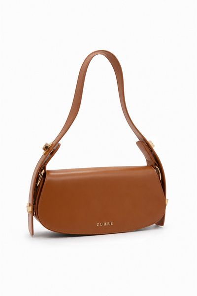 Zühre Baguette Tan Bag with Buckle Closure 0068