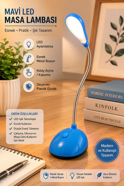 Bymiel Esnek Boyunlu LED Masa Lambası – Ayarlanabilir Çalışma ve Okuma Lambası