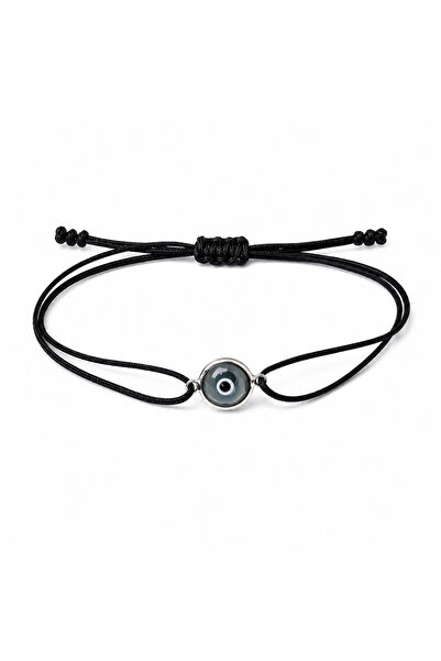 shop 925 Ayar Gümüş Siyah Nazar Boncuklu İp Bileklik