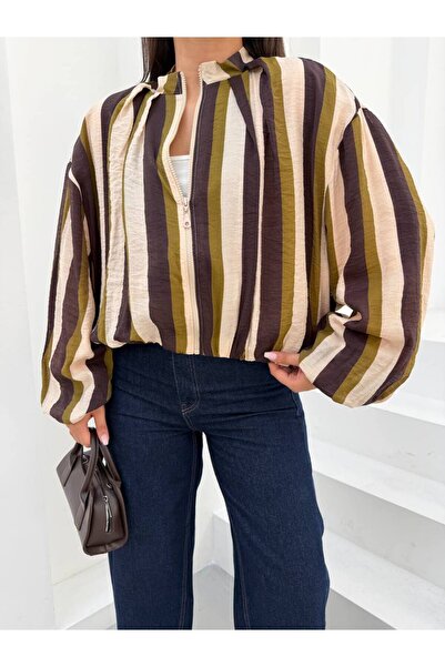 Butik Beyza Striped Viral Equivalent Bomber Jacket