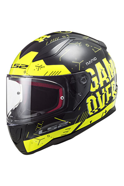 LS2 RAPID PLAYER YELLOW AND BLACK GAMEOVER KAPALI KASK