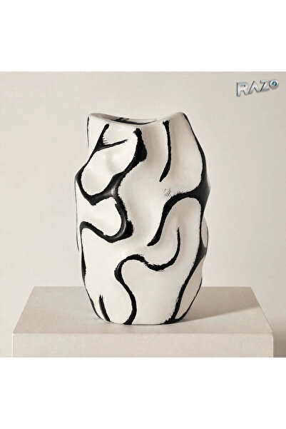 Razo Vază din ceramică lucrată manual, alb-negru