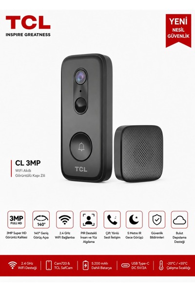 TCL 3MP WiFi AKILLI GÖRÜNTÜLÜ KAPI ZİLİ