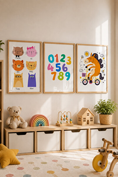 dopamine decor studio Sevimli Hayvan Figürleri Çocuk Odası 3'lü Çerçeveli Poster