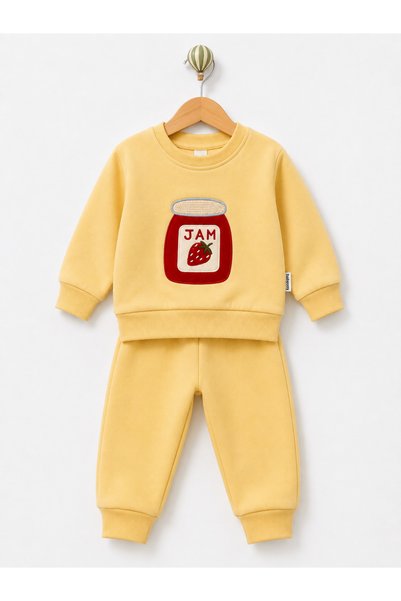 TİNY GOLDEN Baby Set Jam Patterned Cotton Sweatshirt Pants Set Organic 2-Piece Top and Bottom Set 6-24 Months