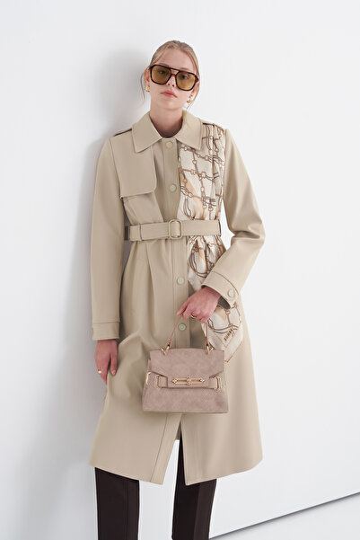 Zühre Wide Collar Belted Classic Beige Trench Coat 14208