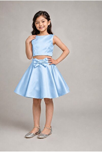 SUNEH Girl's Satin Bow Detailed Mini Flared Skirt