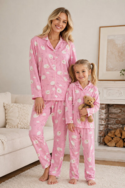 zepkids Mother Daughter Pajamas Set Pink Lamb Pattern Long Sleeve Comfortable...