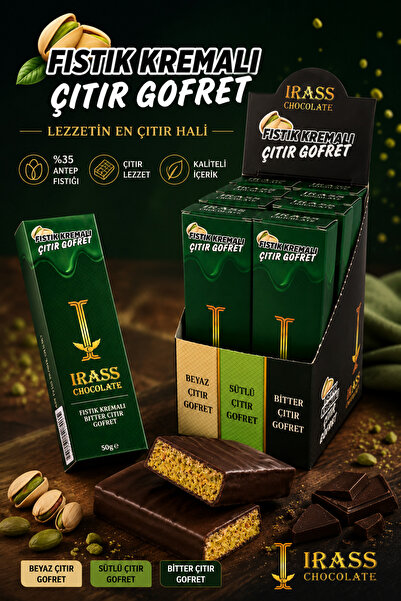 İrass Chocolate Bitter Çikolata Kaplı %35 Antep Fıstık Kremalı Tel Kadayıflı ...