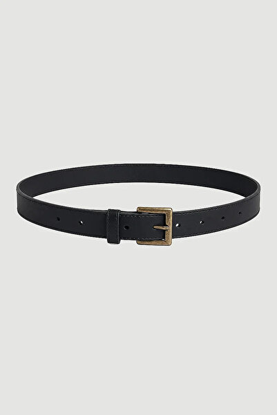 Gusto Square Buckle Faux Leather Belt - Black