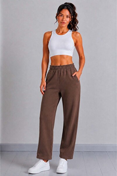 Sortie Women's High Waist Elastic Pocketed Straight Leg Cotton Sweatpants Cho...