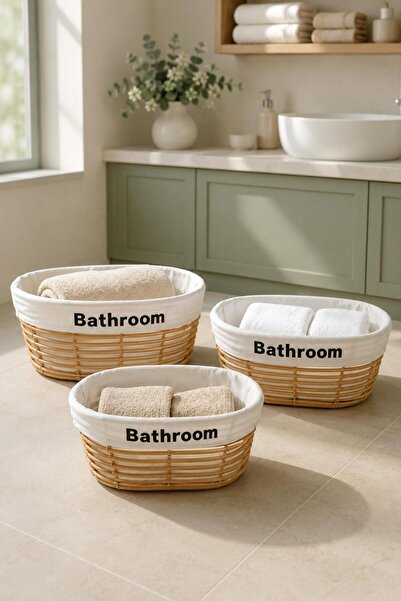 İLİVA Premium 3-Piece Oval Bathroom Organizer Basket Set 40, 35 and 30 cm
